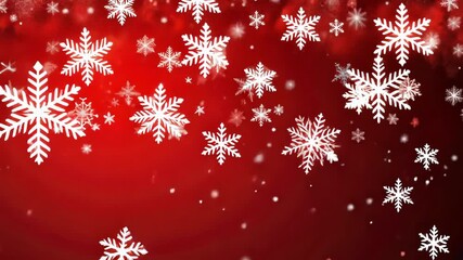 Poster - red festive snowflakes: a captivating abstract backdrop of white snowflakes falling against a vibran
