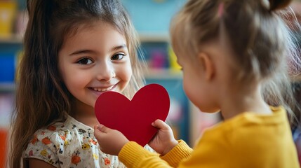 A Girl Holding a Red Heart, Another Girl in the Background