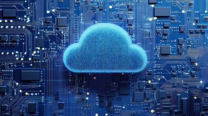 Sticker - Blue Cloud Floating on Top of Circuit Board, cloud computing