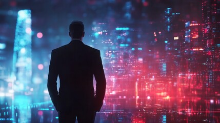 Poster - Business man on future network city