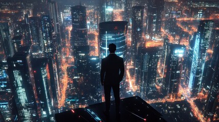 Poster - Business man on future network city
