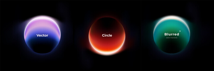 Fototapete - Abstract circle shapes with gradient isolated on black background. Vector set. Fluid vivid gradients for banners. Modern trendy design. Liquid shape. Colorful bright neon template. Dynamic soft color.