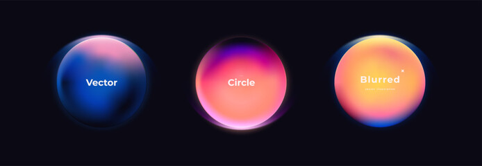 Fototapete - Abstract circle shapes with gradient isolated on black background. Vector set. Fluid vivid gradients for banners. Modern trendy design. Liquid shape. Colorful bright neon template. Dynamic soft color.