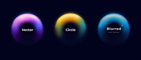 Fototapete - Abstract circle shapes with gradient isolated on black background. Vector set. Fluid vivid gradients for banners. Modern trendy design. Liquid shape. Colorful bright neon template. Dynamic soft color.
