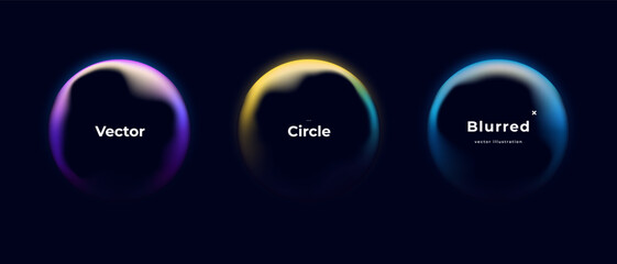 Fototapete - Abstract circle shapes with gradient isolated on black background. Vector set. Fluid vivid gradients for banners. Modern trendy design. Liquid shape. Colorful bright neon template. Dynamic soft color.