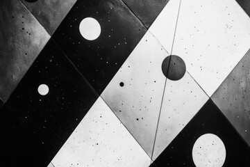 Poster - A striking arrangement of large and small circles in an abstract geometric pattern set against a contrasting diagonal grid background. Generative AI