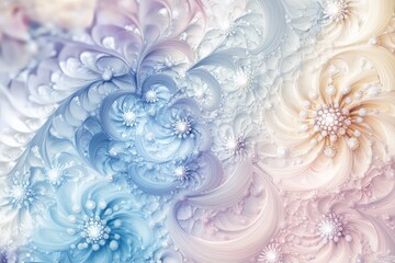 Sticker - A mesmerizing abstract fractal pattern featuring delicate swirls and soft colors of blue and cream, ideal for artistic designs.