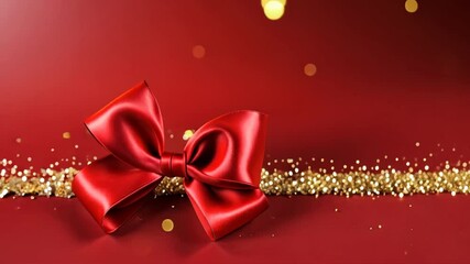 Leinwandbilder - red bow and gold glitter: a festive and elegant red ribbon bow tied with a golden glitter ribbon, se