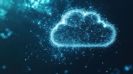 Poster - cloud computing technology concept transfer database to cloud. there is a prominent large cloud icon