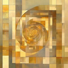 Poster - An intricate design features a golden spiral interlaced with various squares and rectangles, showcasing a harmonious abstract pattern. Generative AI