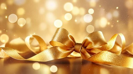 Poster - Golden Bow of Celebration: A luxurious gold ribbon tied into a perfect bow, set against a shimmering backdrop of warm lights, symbolizing the joy and elegance of special occasions.  