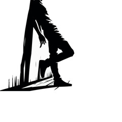 Poster - vector Leaning against a wall silhouette in white background
