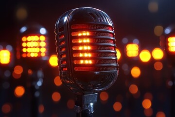 Vintage Microphone with Bokeh Lights