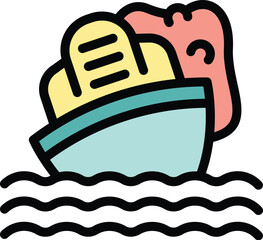 Poster - Cruise ship sinking in ocean waves icon, outline style