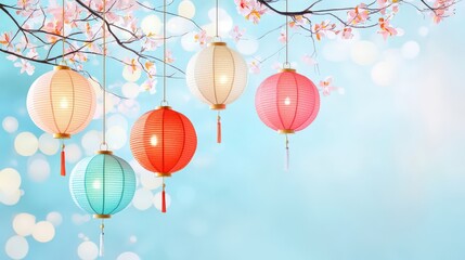 Wall Mural - image of a festive  New Year greeting card featuring colorful paper cut lanterns and scenic views of Chengdu, embodying the joy of the holiday season.