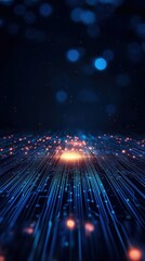 Poster - Abstract digital background with glowing blue lights and lines.