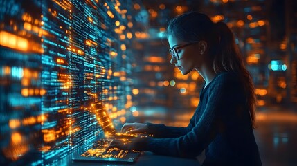 Female Programmer Working Late