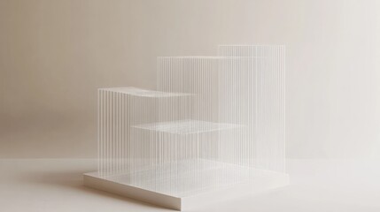 Wall Mural - A minimalist 3D rendering of a wireframe structure composed of lines and planes, set against a neutral background, emphasizing simplicity and elegance.