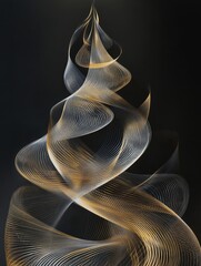 Fototapete - Golden and silver lines twist together, creating a striking silhouette of a Christmas tree on a dark background, symbolizing holiday cheer. Generative AI