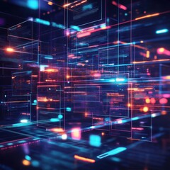 Poster - abstract network grid with files and folders, futuristic software interface, digital document manage