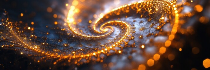 Aufkleber - Intricate golden spirals and sparkling stars create a festive ambiance with light and shadow on a dark background, evoking holiday spirit. Generative AI