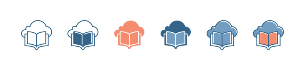 Aufkleber - simple cloud open book icon set online digital library education vector study read literature book document download signs illustration for web and app
