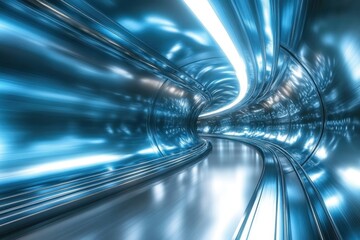 Poster - A futuristic tunnel illuminated by bright blue lights, creating a sense of speed and motion