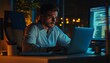 © DruZhi Art - Busy Professional Business Man Working Late on Laptop in Dark Office