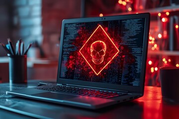 Cybersecurity concept of  System hacked warning alert on notebook (Laptop)