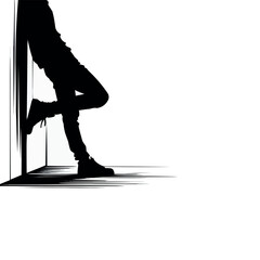 Poster - vector Leaning against a wall silhouette in white background
