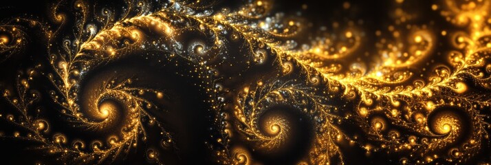 Canvas Print - Intricate golden spirals and shimmering stars weave together against a dark background, evoking a sense of Christmas magic in an abstract design. Generative AI