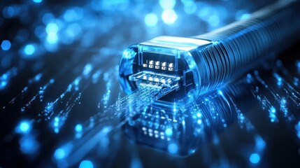 Poster - Internet technology. Data channel cable. Cyber network of information flows. High speed internet