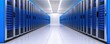 © Nopadon - A modern data center featuring rows of blue server racks, illuminated by bright overhead lights, creating a clean and organized appearance.