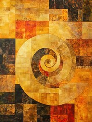 Poster - An intricate design features a golden spiral blended with vibrant squares and rectangles, showcasing a dynamic abstract pattern. Generative AI