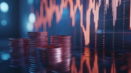 Poster - stack of coins with trading price graph growth.money business financial graph diagram of coin. finan