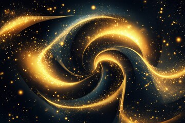 Poster - Golden spirals and twinkling stars weave together on a dark background, showcasing a captivating abstract representation of Christmas. Generative AI