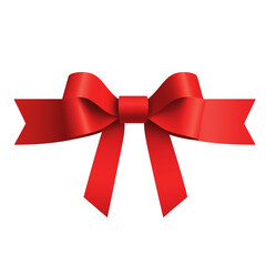 A vibrant red bow with a satin finish, perfect for gift wrapping or decorations, symbolizing elegance and celebration.