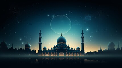 Poster - Elegant mosque silhouettes against a dark background  perfect for text placement in the corner