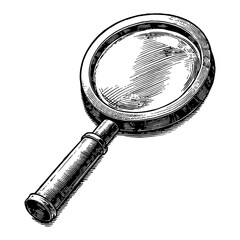 Fototapete - Magnifying Glass in Detailed Black and White Outline Line Art Drawing Isolated on White Background