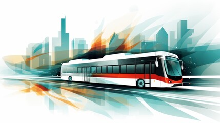Poster - Chic bus silhouette set against an abstract cityscape in elegant business colors
