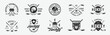 © Denys Holovatiuk - 8 Ice hockey emblems with hockey helmets, cues icons. Hipster Design. Emblem, poster templates. Vector illustration