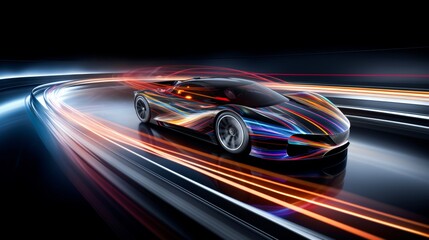 Poster - Vibrant display of flowing hues reflecting vehicle headlights in a dynamic color blend