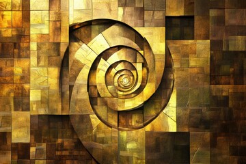 Poster - A striking golden spiral weaves through various squares and rectangles, forming a captivating abstract design filled with warmth. Generative AI