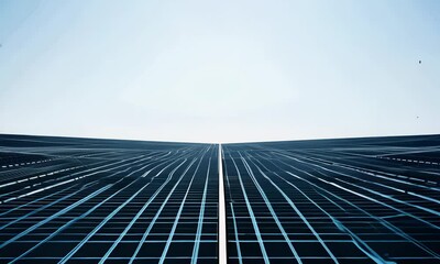 Poster - Tall buildings with grid pattern facade reaching skyward.