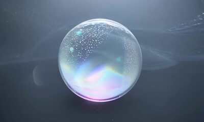 Aufkleber - Iridescent sphere in dark space with swirling particles.