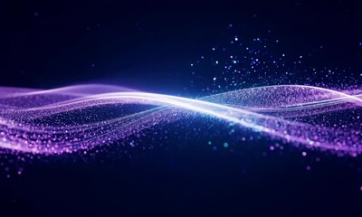 Poster - Dynamic purple and blue particle wave on dark background.
