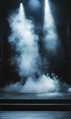 Poster - Two spotlights illuminate smoke on a stage.