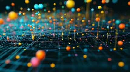 Poster - colorful abstract network with dots and lines