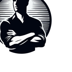 Poster - vector Standing with arms crossed silhouette in white background
