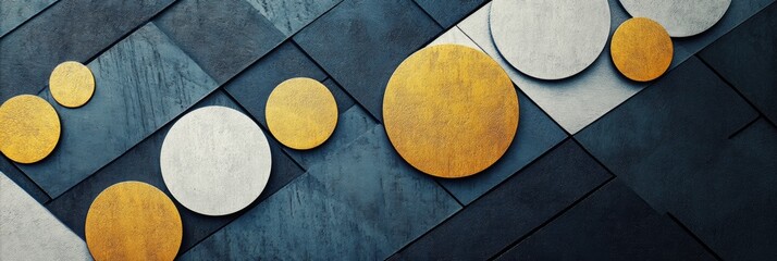 Poster - Large and small circles are scattered across a diagonal grid, creating an abstract geometric pattern with contemporary design elements. Generative AI